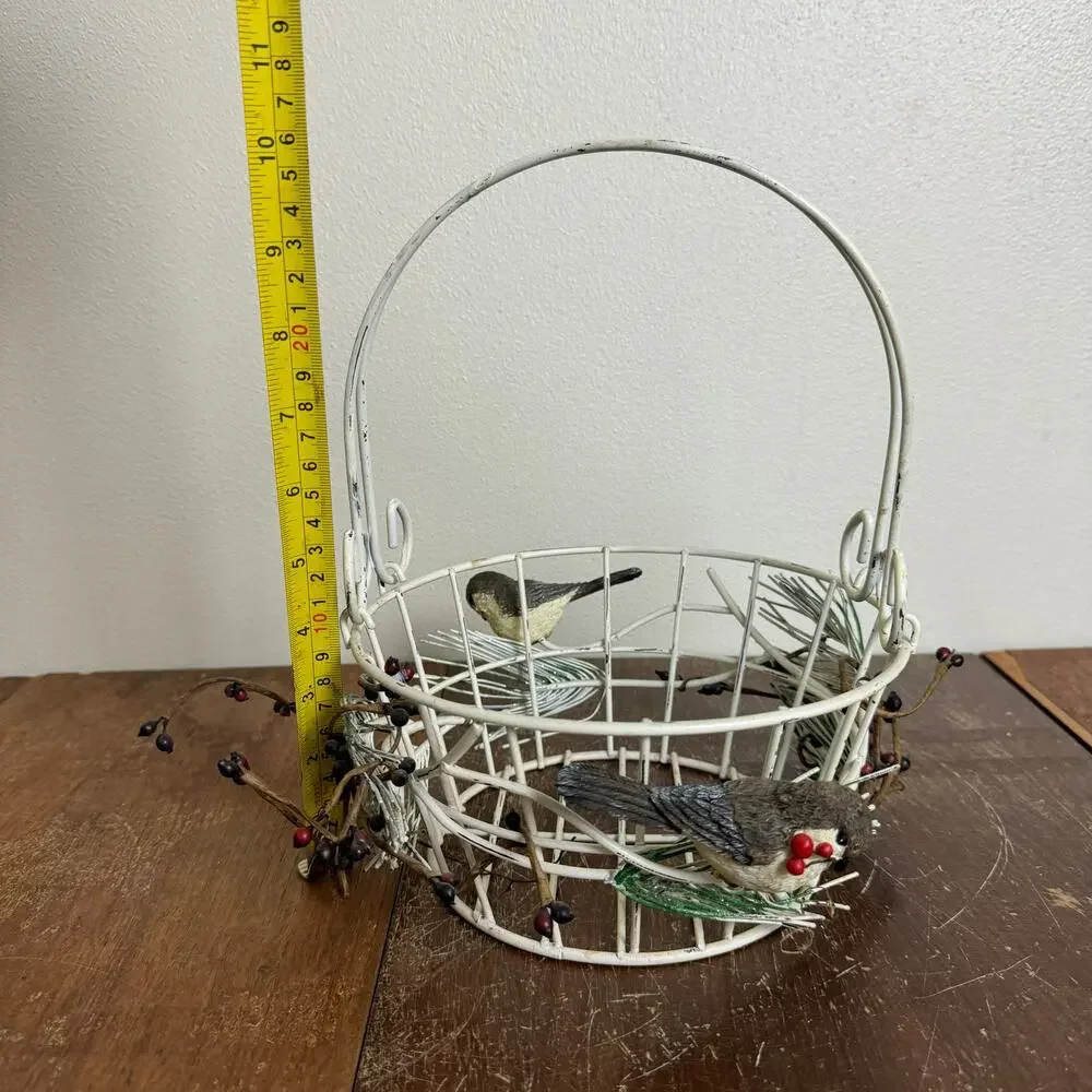 Metal‎ Wire basket with greenery bird Christmas holiday winter decor